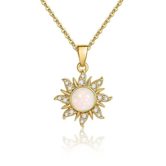 Dainty Faux Opal Pendant Necklace October Birthstone Birthday Gift Jewelry - Picture 1 of 11